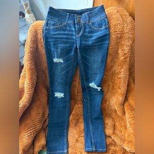 Indigo Rein Dark Blue Distressed Skinny Jeans